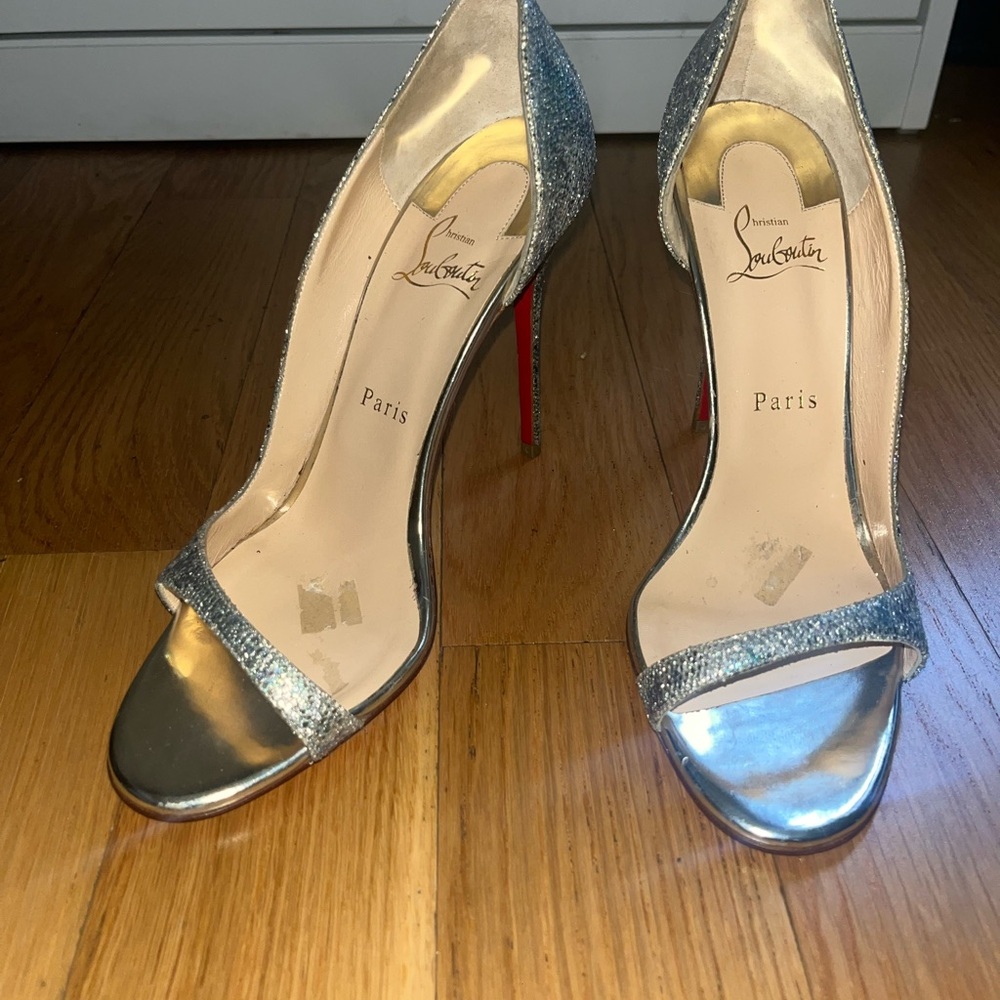 Christian Louboutin Silver Peep-Toe Heels Size 39.5